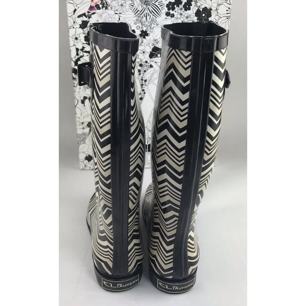 CL By Laundry Chevron Rain Boots Black Beige Size‎ 6
